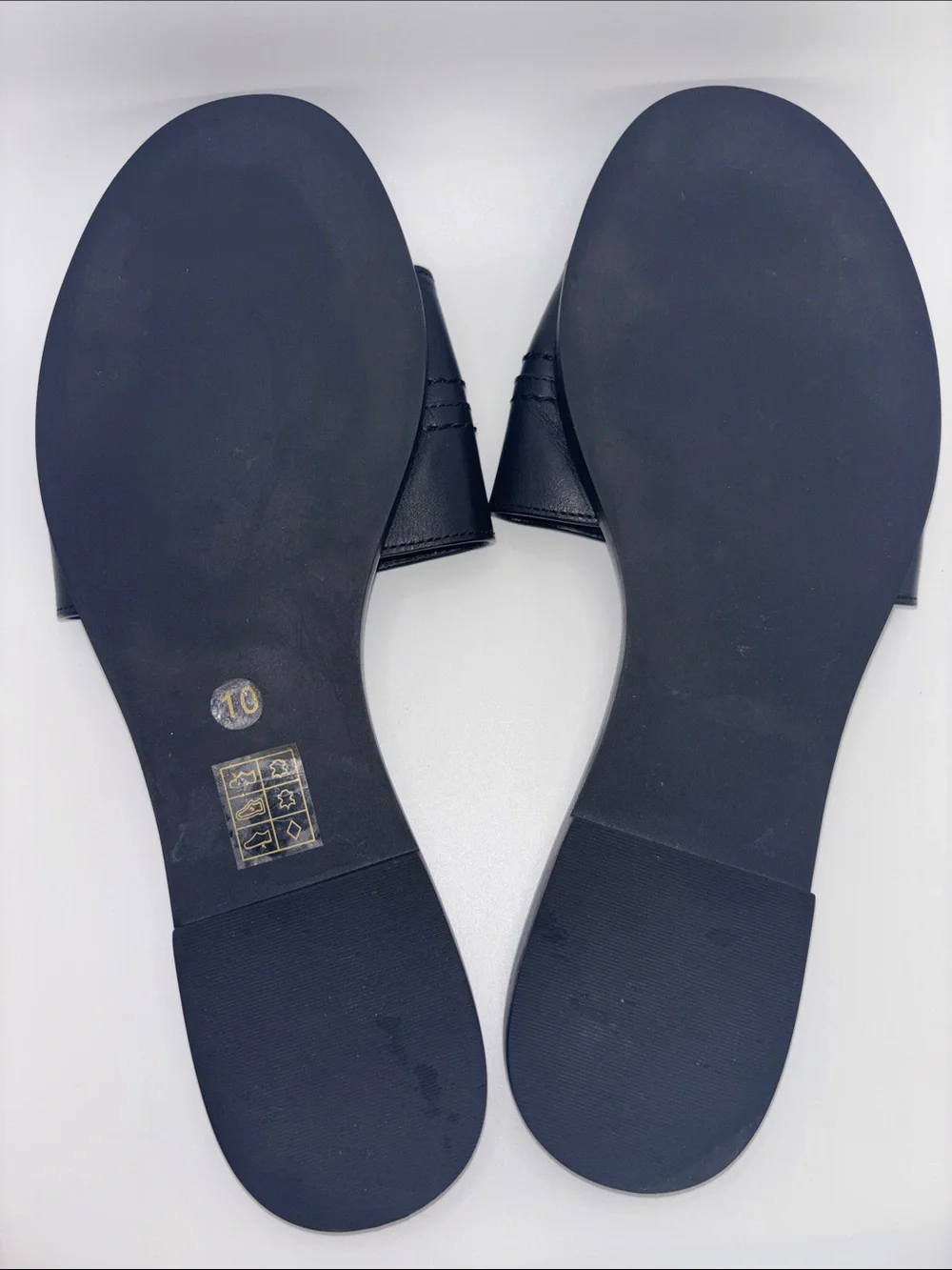 Tory Burch Black Leather Slide Sandals with Gold Logo